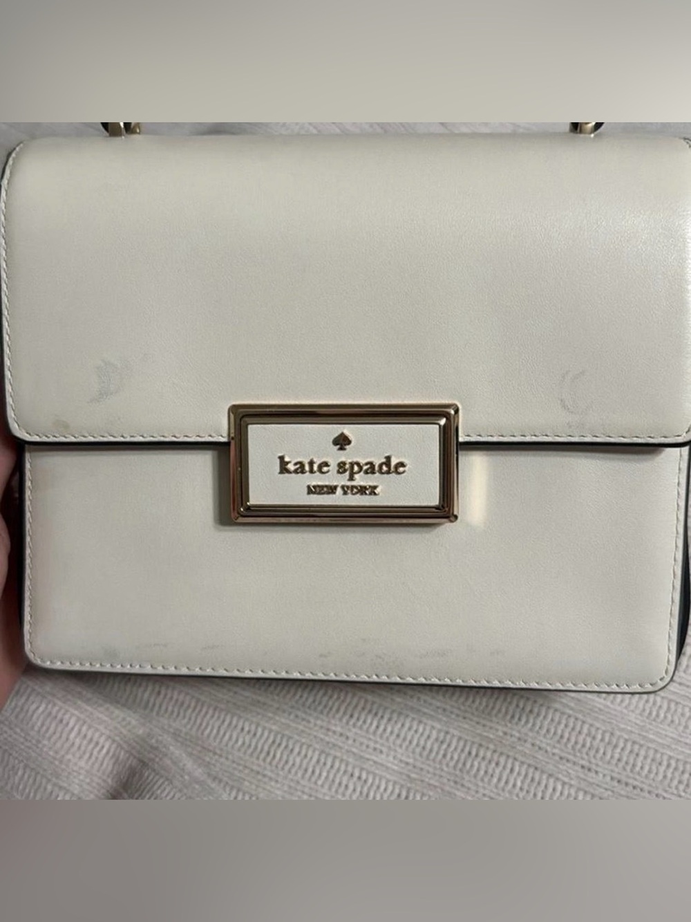 kate spade Cream Leather Crossbody with Gold Plaque